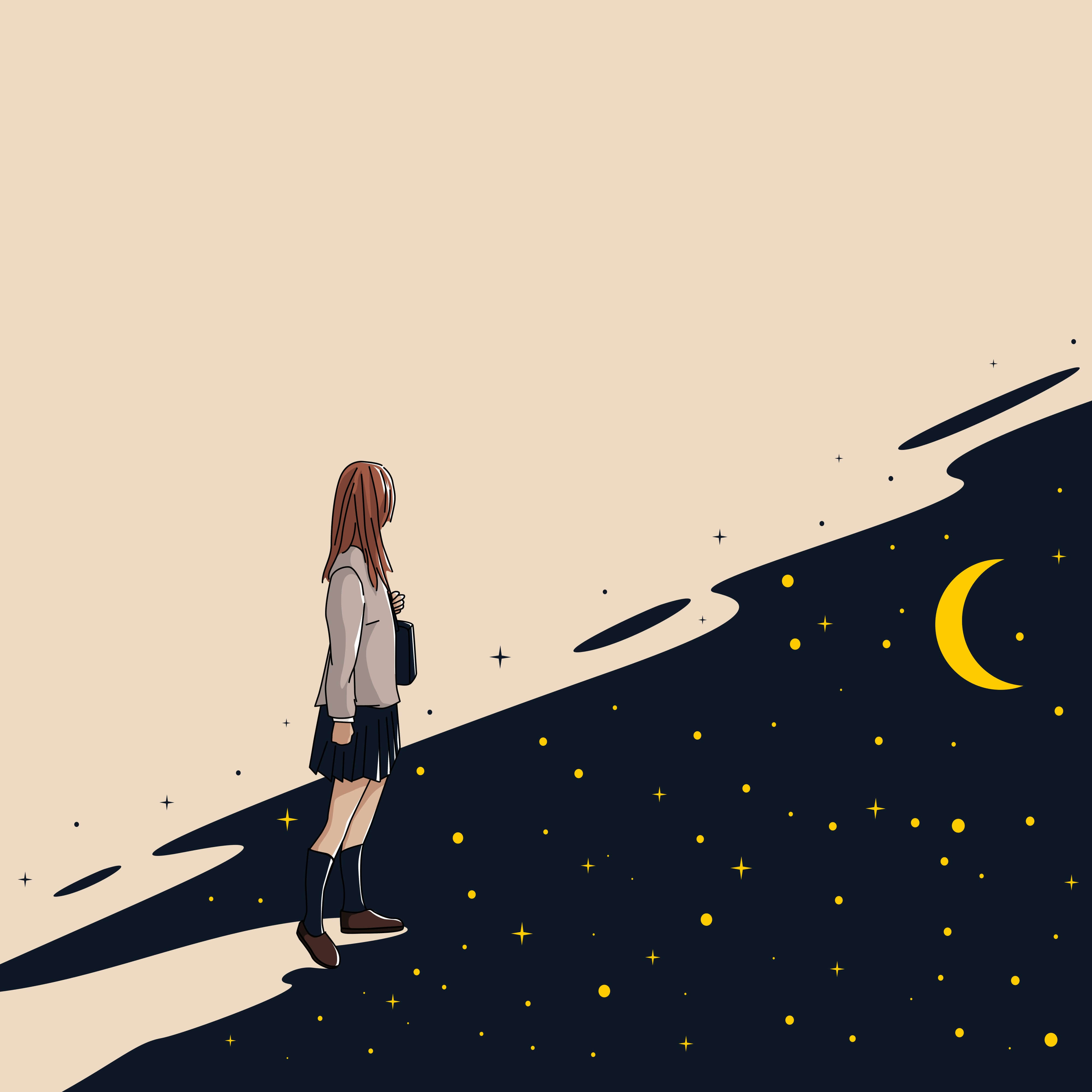 Illustration for a girl and moon