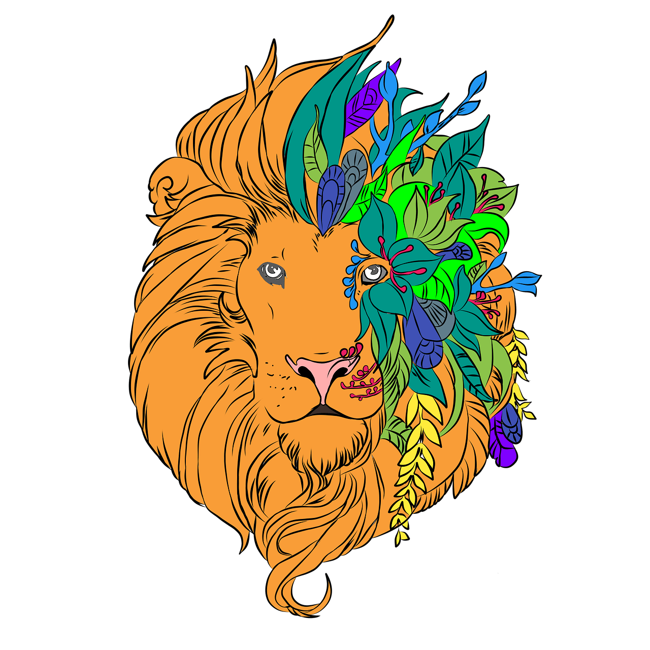 Illustration for lion and leaves